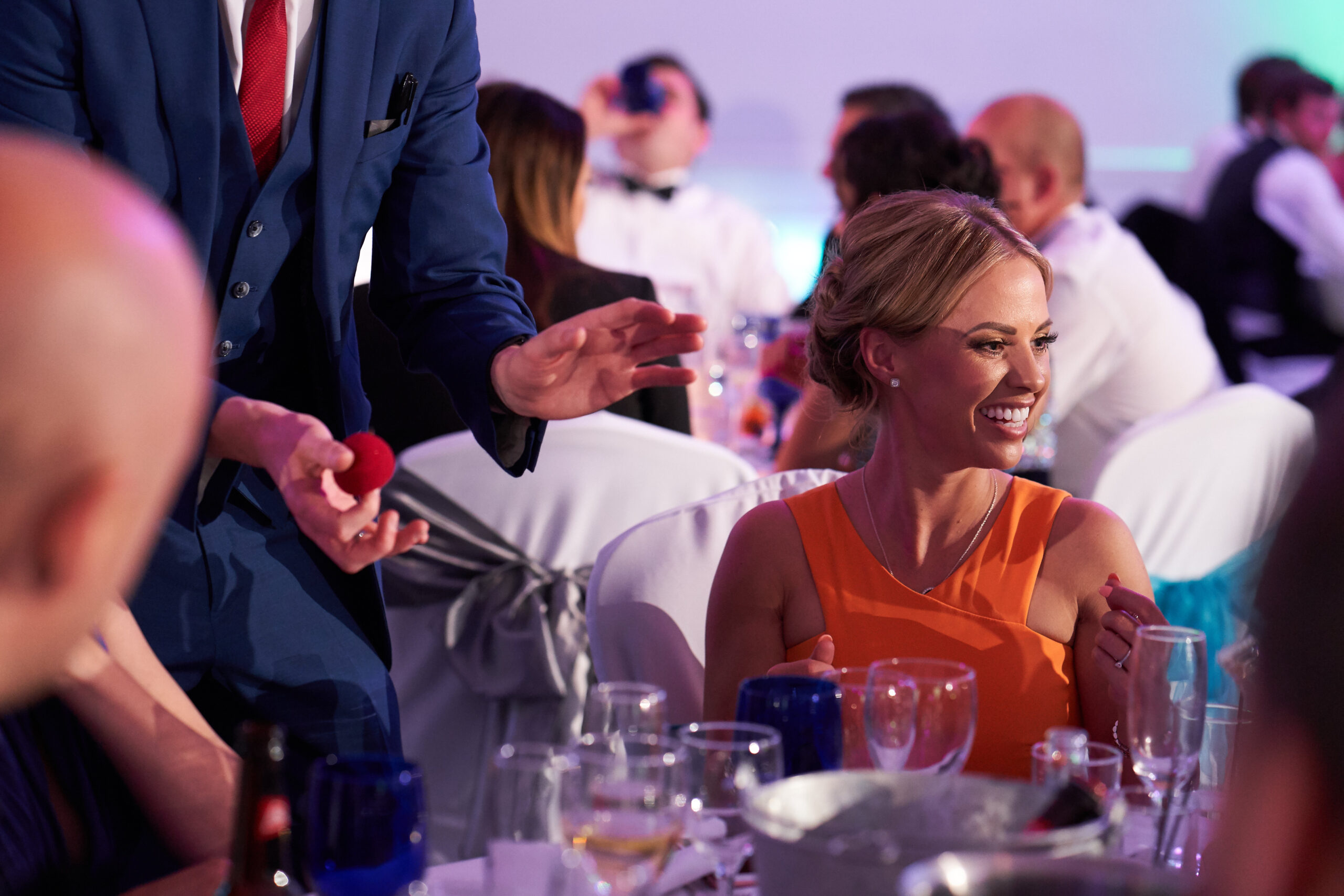 Close-up magic entertainment at a corporate function in Kent.
